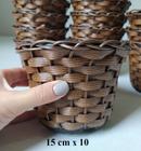 20 Vaso de planta pequeno em fibra sintética vime café marrom 15 cm x 10 cm