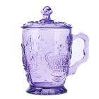 200ml European Retro Fashion Glass Glass for Daily Use Grocery Drink Cup Crown with Cover and Handle Heat Resistant Water Cup Gravura (Roxo)