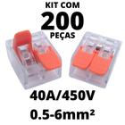 200un Conector Elétrico Emenda Derivação Para Iluminação e Chuveiro 2 vias 6mm² 40A/450V Laranja