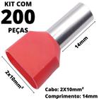 200un Terminal Tubular Ilhós Pré-isolado Duplo Para Cabo de 10mm² Metal 14mm Vermelho TE1014