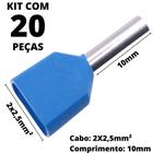 20un Terminal Tubular Ilhós Pré-isolado Duplo Para Cabo de 2,5mm² Metal 10mm Azul TE2510