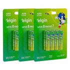 24 Pilhas Alcalina Aaa 3a Palito 1,5v LR03 3 Blisters Elgin