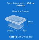 24Un Pote Marmita Descartável Fitness Fit 500ML Retangular Freezer Microondas Rioplastic