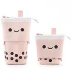 2PCS Polka Dot Milk Tea Pull-down Pencil Case, Cute Smiley