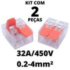 2un Conector Elétrico Emenda Derivação Para Iluminação 2 vias 4mm² 32A/450V Laranja