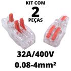 2un Conector Elétrico Emenda Derivação Para Iluminação 3 vias 1 entrada 2 saídas 4mm² 32A/400V Laranja