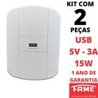 2un Tomada USB Bivolt 5V 3A 15W Com Placa Blanc Mais FAME