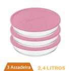 3 Assadeiras Redonda C Tampa 2,4 L Travessa de Vidro Marinex