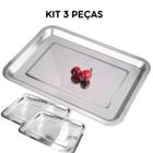 3 Bandejas Inox Rasa Retangular 30 X 40 Servir - Kit 3 Peças