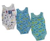 3 Bodys de Bebê Antialérgico Regata Para Menino Estampado