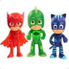 3 Bonecos Pj Masks Largatixo Menino Gato Corujita 15cm