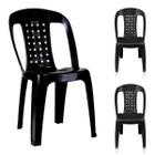 3 Cadeira de Plástico Bistrô Resistente Alta Qualidade Preta
