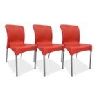 3 Cadeiras plástica Sec Line Vermelha com pés de Alumínio Para Todos Ambientes