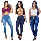 3 Calças Kit Com Jeans Feminino Levanta Bumbum Original