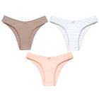3 Calcinhas Tanga Luminate 0248 Algodão Pessego Branco Choco