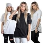 3 Camisetas Oversized Feminina Plus Size Largão Manga 3/4 Grande