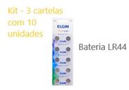 3 Cartelas com 10 baterias cada - LR44 / Elgin + Nota Fiscal