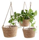 3 Cestos Vaso De Palha Para Plantas Suspenso Natural Jardim