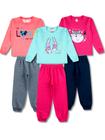 3 Conjuntos Moletom Infantil Feminino Roupa Menina Inverno 6 Peças - 3 Blusas e 3 Calças