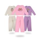 3 Conjuntos Pijamas Plush Feminino Bebe Infantil e Juvenil para o Inverno Frio