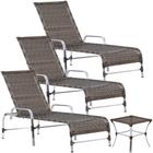 3 Espreguiçadeiras Catar com Mesa Garden para Piscina, Varanda, Área, Jardim e Lazer - Trama Original