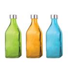 3 kit garrafas sortidas de vidro c/tampa inox scotch água