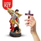 3 Kit São Miguel Arcanjo Resina + Cruz Crucifixo Madeira