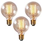 3 Lâmpada Filamento de Carbono Retrô G80 Galaxy Led 40w 127v 220v Vintage 2400K Amarelo Âmbar Dimerizável Garantia 1 ano