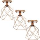 3 Lustres Teto Plafon Industrial Aramado Cálice Retrô Luminária Vintage Cobre Rose Gold Agp Ilumini