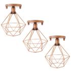 3 Lustres Teto Plafon Industrial Aramado Diamante Retrô Luminária Sobrepor Vintage Cobre Rose Gold - Agp Ilumini