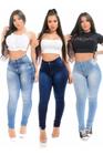 3 Peças Calça Jeans Lycra Feminina Cós Alto