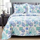 3 Peças Colchas King Size Ocean Tema, Leve Coastal Beach Beddding Seashell Conch Starfish Bedspread Coverlet com 2 Travesseiroshams