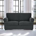 3 peças Stretch T Cushion Loveseat Slipcovers com 2 Capas de assento de forma de almofada individualmente T, protetor de móveis coberturas de sofá com fundo elástico (Loveseat, Cinza Escuro) - Twin Six