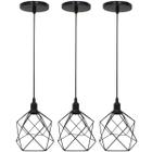 3 Pendentes Aramado Cálice Luminária Lustre Luxo Teto Retrô Vintage Preto Agp Ilumini Industrial