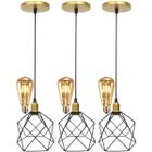 3 Pendentes Aramado Cálice Luminária Lustre Retrô Balcão + 3 Lâmpadas Led ST64 Vintage Teto