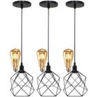 3 Pendentes Aramado Cálice Luminária Lustre Retrô Balcão Preto + 3 Lâmpadas Led ST64 Vintage Teto - Agp Ilumini/Gmh Tr