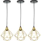 3 Pendentes Aramado Diamante Cabo 2 Mt Luminária Lustre Luxo Industrial Teto Retrô Agp Ilumini