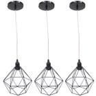 3 Pendentes Aramado Diamante Luminária Lustre Cabo Cristal 1,5 Mt Industrial Teto Retrô Agp Ilumini