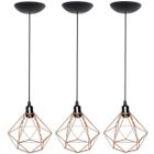 3 Pendentes Aramado Diamante Luminária Lustre P Teto Retrô Vintage Industrial Balcão Agp Ilumini