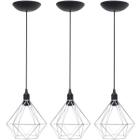 3 Pendentes Aramado Diamante Luminária Lustre P Teto Retrô Vintage Industrial Balcão Agp Ilumini