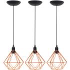 3 Pendentes Aramado Diamante Luminária Lustre P Teto Retrô Vintage Industrial Balcão Agp Ilumini