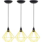 3 Pendentes Aramado Diamante Luminária Lustre P Teto Retrô Vintage Industrial Balcão Agp Ilumini