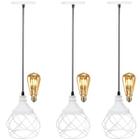 3 Pendentes Aramado Esfera Balonê Branco + 3 Lâmpadas Lustre Luminária Teto Regulável Sala Cozinha