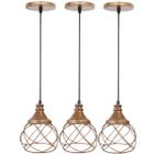 3 Pendentes Aramado Esfera Balonê Cobre Rose Gold Lustre Luminária Teto Regulável Sala Cozinha - Agp Ilumini