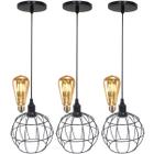 3 Pendentes Aramado Globo Luminária Lustre Retrô Balcão + 3 Lâmpadas Led ST64 Vintage Teto