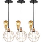 3 Pendentes Aramado Globo Luminária Lustre Retrô Balcão + 3 Lâmpadas Led ST64 Vintage Teto