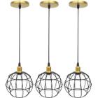 3 Pendentes Aramado Globo Preto Luminária Lustre Industrial Teto Vintage Dourado Agp Ilumini