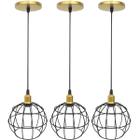 3 Pendentes Aramado Globo Preto Luminária Lustre Industrial Teto Vintage Dourado Agp Ilumini