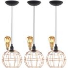 3 Pendentes Aramado Teto Globo Luminária Lustre Retrô Balcão + Lâmpada Led ST64 Vintage