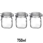 3 Potes de vidro 750ml Fido Rocco Bormioli hermético transparente com tampa para armazenamento de alimentos